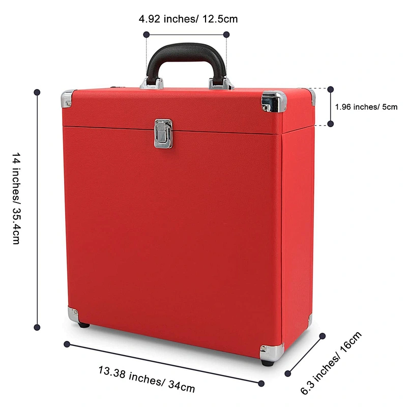 Red Vinyl Record Carry Case Large Capacity Professional LP Record Storage Case for 30 Records
