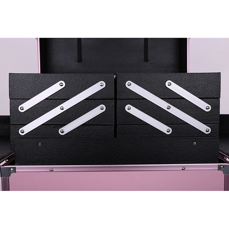 Makeup Case on Wheels 4 Tier Rolling Trolley Makeup Train Case Cosmetic Organizer for Beauty with Extendable Trays