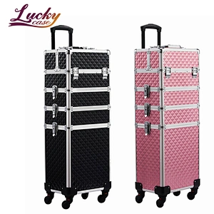 Large 4 in 1 Mobile Makeup Case Trolley Nail Vanity Beauty Box Rolling Case with 4 Removable Wheels