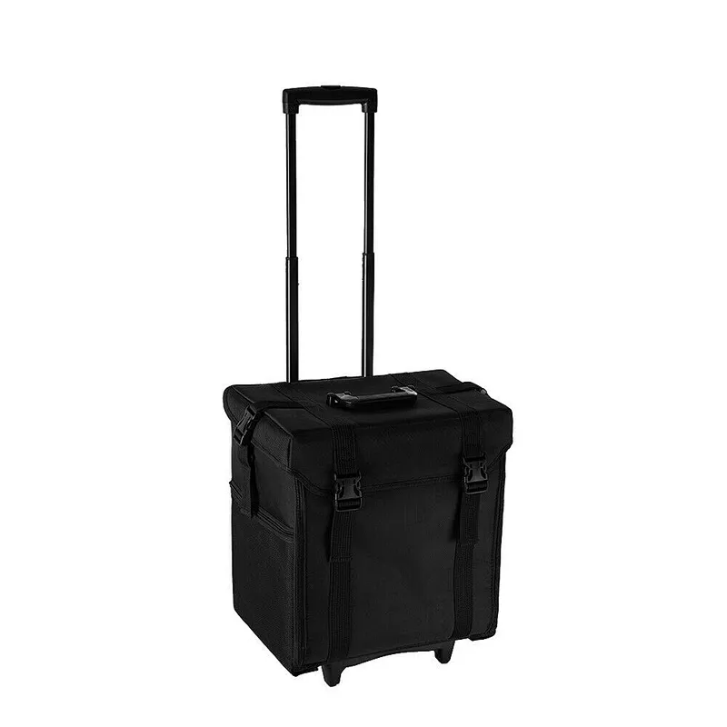 Black Portable Organizer Makeup Bag 2 In 1 Train Case Makeup Bag Cosmetic Case with Shoulder Strap and 2 Wheels