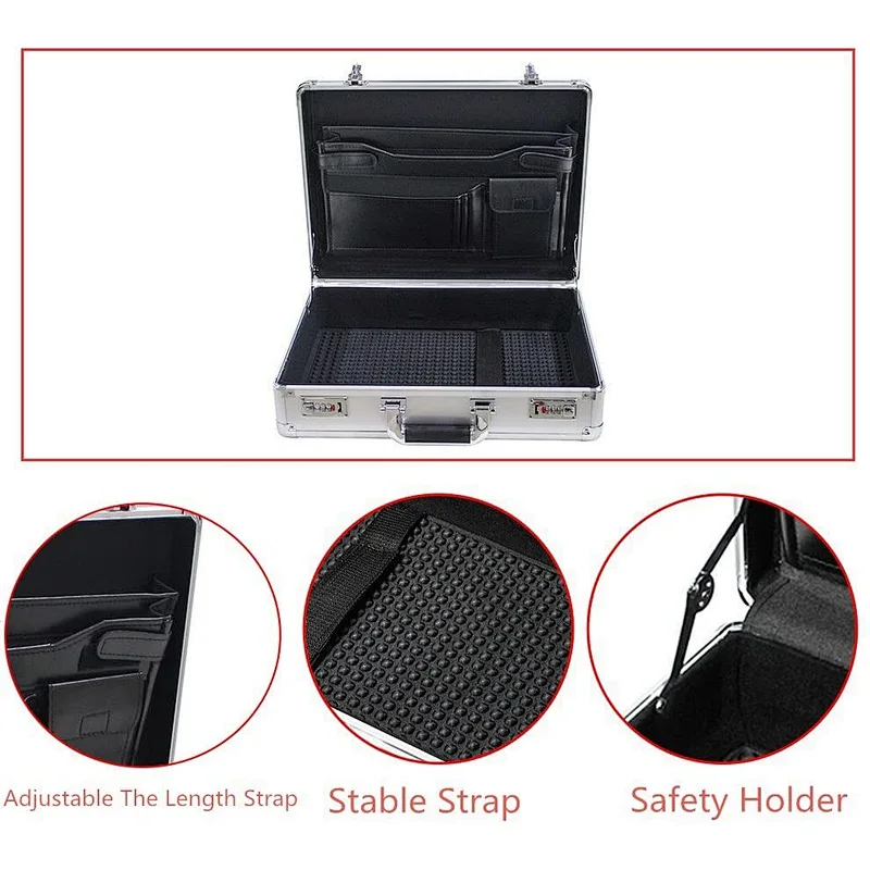 Laptop Briefcases Silver Code Locks Aluminum Equipment Case Professional Men Hard Briefcase
