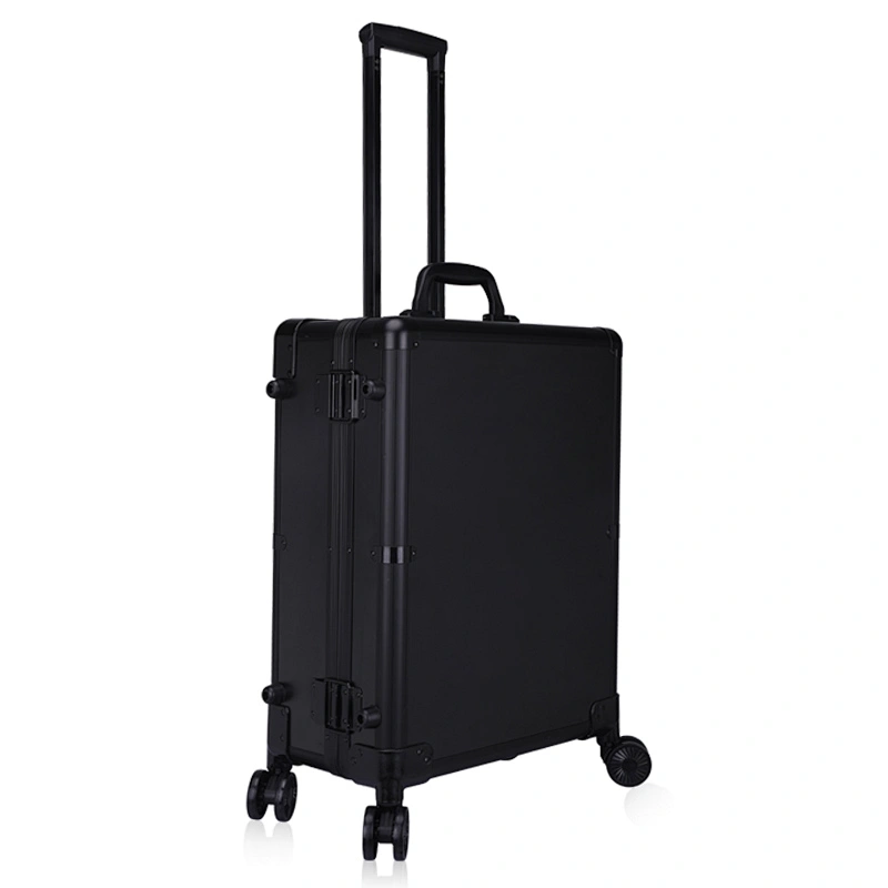 Aluminum Rolling Makeup Case With Lights And Mirror Large Cosmetic Storage Trolley Case Travel Adjustable Leg Extendable Trays