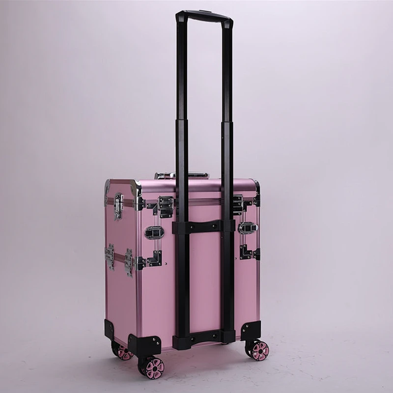 Makeup Case on Wheels 4 Tier Rolling Trolley Makeup Train Case Cosmetic Organizer for Beauty with Extendable Trays