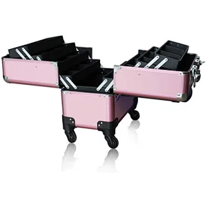 Professional Aluminum Makeup Train Case Organizer Interchangeable Cosmetic Rolling Train Trolley case