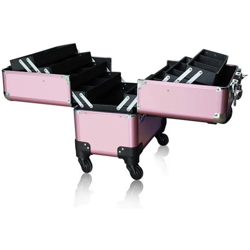 Professional Aluminum Makeup Train Case Organizer Interchangeable Cosmetic Rolling Train Trolley case