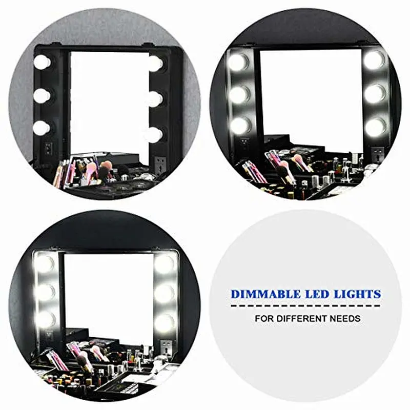 Rolling Aluminum Cosmetics Studio Case with Light Mirror