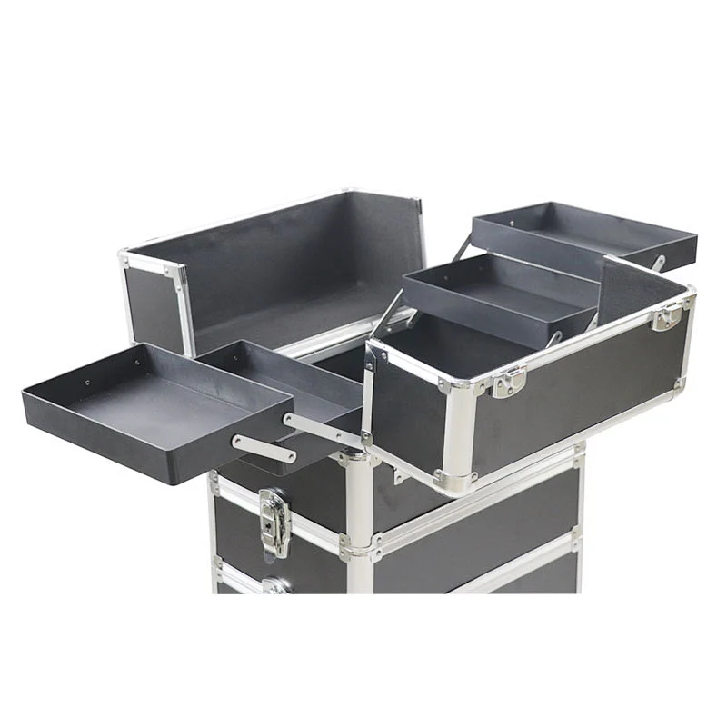 Telescopic Cosmetic Hairdressing Makeup Vanity Case Professional Trolley Beauty Make up Box 4 in 1 Hardshell Rolling Makeup Case