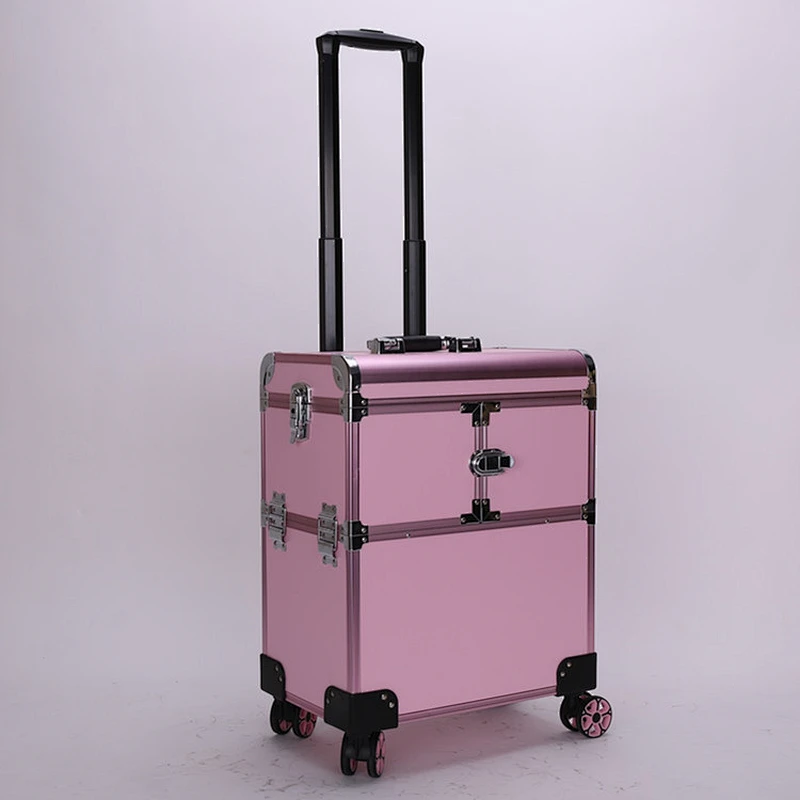 Makeup Case on Wheels 4 Tier Rolling Trolley Makeup Train Case Cosmetic Organizer for Beauty with Extendable Trays