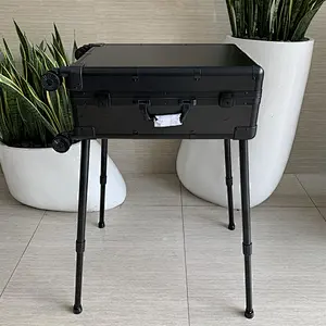 Aluminum Rolling Makeup Case With Lights And Mirror Large Cosmetic Storage Trolley Case Travel Adjustable Leg Extendable Trays