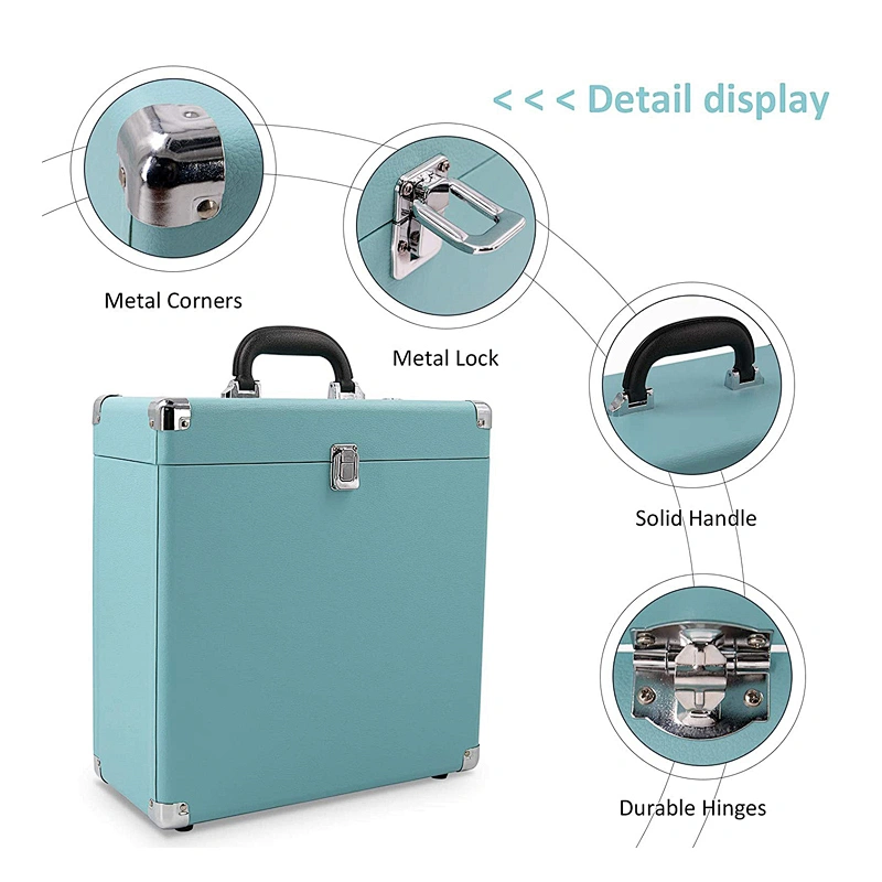 Leather Vinyl Record Box Portable 14 Inch Vinyl Record Heavy Duty Carrying Case for 30+ Records