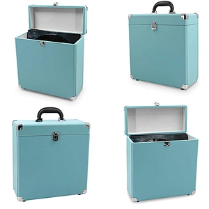Leather Vinyl Record Box Portable 14 Inch Vinyl Record Heavy Duty Carrying Case for 30+ Records