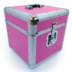 Pink aluminum Vinyl 12 lp vinyl record case with Holds 100