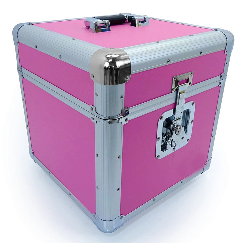 Pink aluminum Vinyl 12 lp vinyl record case with Holds 100
