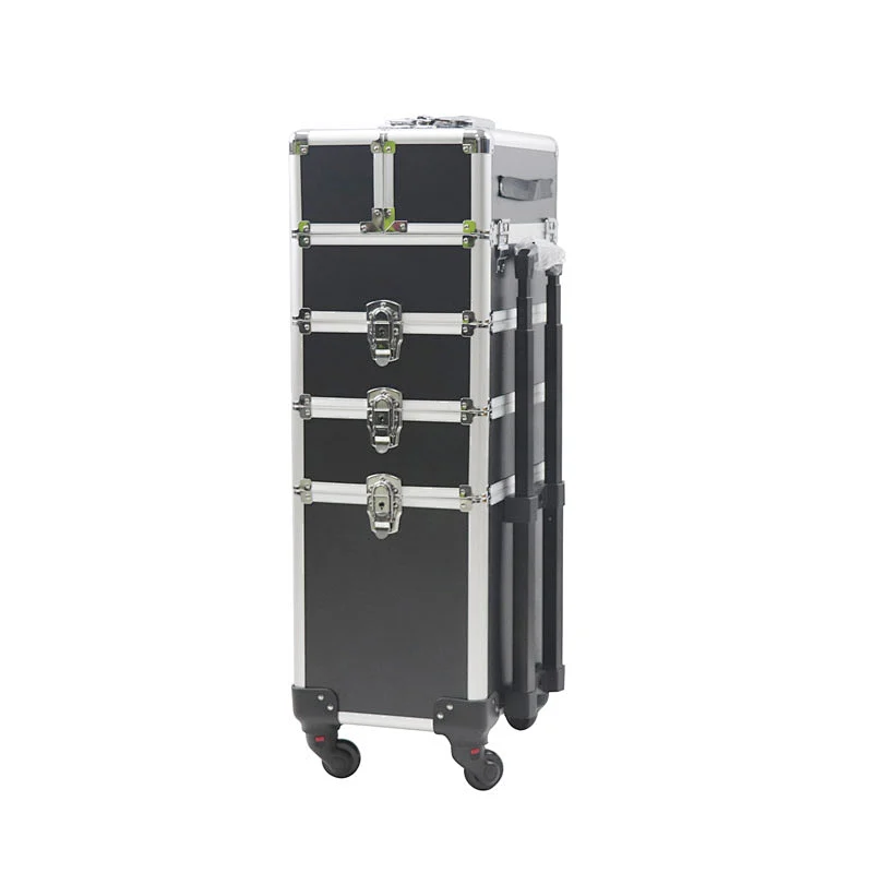Telescopic Cosmetic Hairdressing Makeup Vanity Case Professional Trolley Beauty Make up Box 4 in 1 Hardshell Rolling Makeup Case