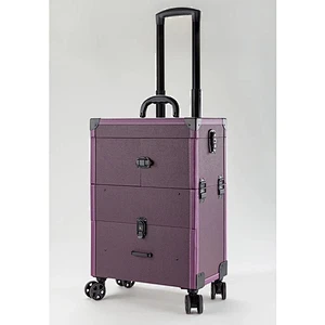 Lockable Makeup Train Case Professional Aluminum Rolling Cosmetic Organizer Trolley Makeup Case with Extendable Trays