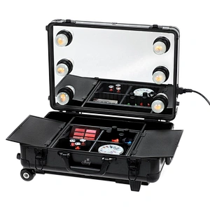 rolling Makeup Artist Train Box with Lights Station Trolley Studio Wheeled Case