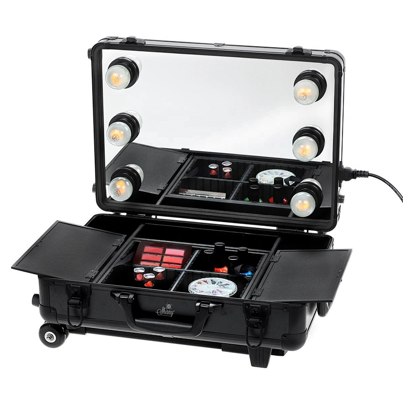 rolling Makeup Artist Train Box with Lights Station Trolley Studio Wheeled Case