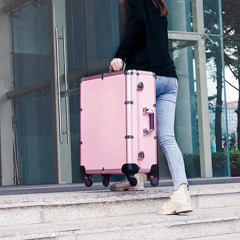 Professional Artist Makeup Case with Lights Aluminum Trolley Train Beauty Case with LED Mirror