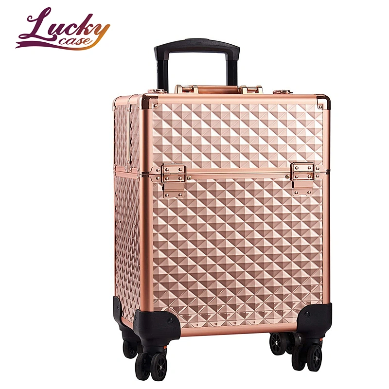 Professional Trolley Cosmetic Case Large Beauty Multi-Layer Makeup Tattoo Tool Case Diamond Rolling Rose Gold Suitcase