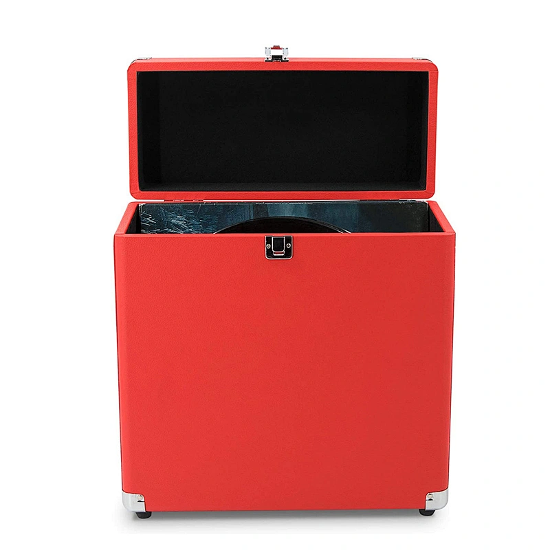 Red Vinyl Record Carry Case Large Capacity Professional LP Record Storage Case for 30 Records