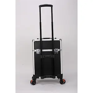 Rolling Makeup Train Case  Salon Lockable Travel Trolley with Sliding Drawers Case  Aluminum Cosmetic with Wheel Barber