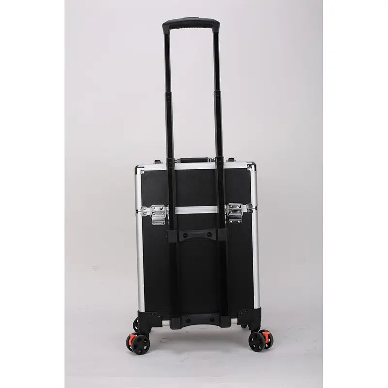 Rolling Makeup Train Case  Salon Lockable Travel Trolley with Sliding Drawers Case  Aluminum Cosmetic with Wheel Barber
