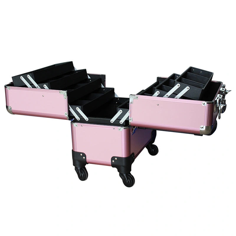 Makeup Trolley Case Large Travel Makeup Case with Mirror Rolling Cosmetics Case with Multiple Compartments and 360 Degree Wheels