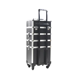 Telescopic Cosmetic Hairdressing Makeup Vanity Case Professional Trolley Beauty Make up Box 4 in 1 Hardshell Rolling Makeup Case