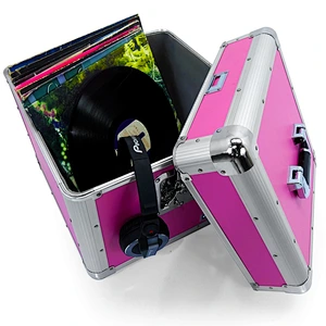 Pink aluminum Vinyl 12 lp vinyl record case with Holds 100
