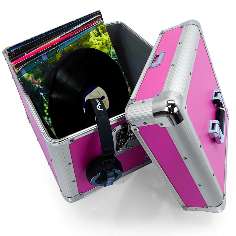 Pink aluminum Vinyl 12 lp vinyl record case with Holds 100