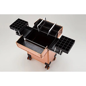 Rolling Aluminum Makeup Case Cosmetic Train Box Trolley Storage With 4 Trays