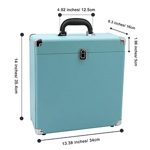 Leather Vinyl Record Box Portable 14 Inch Vinyl Record Heavy Duty Carrying Case for 30+ Records