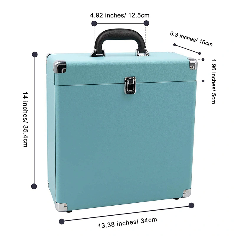 Leather Vinyl Record Box Portable 14 Inch Vinyl Record Heavy Duty Carrying Case for 30+ Records