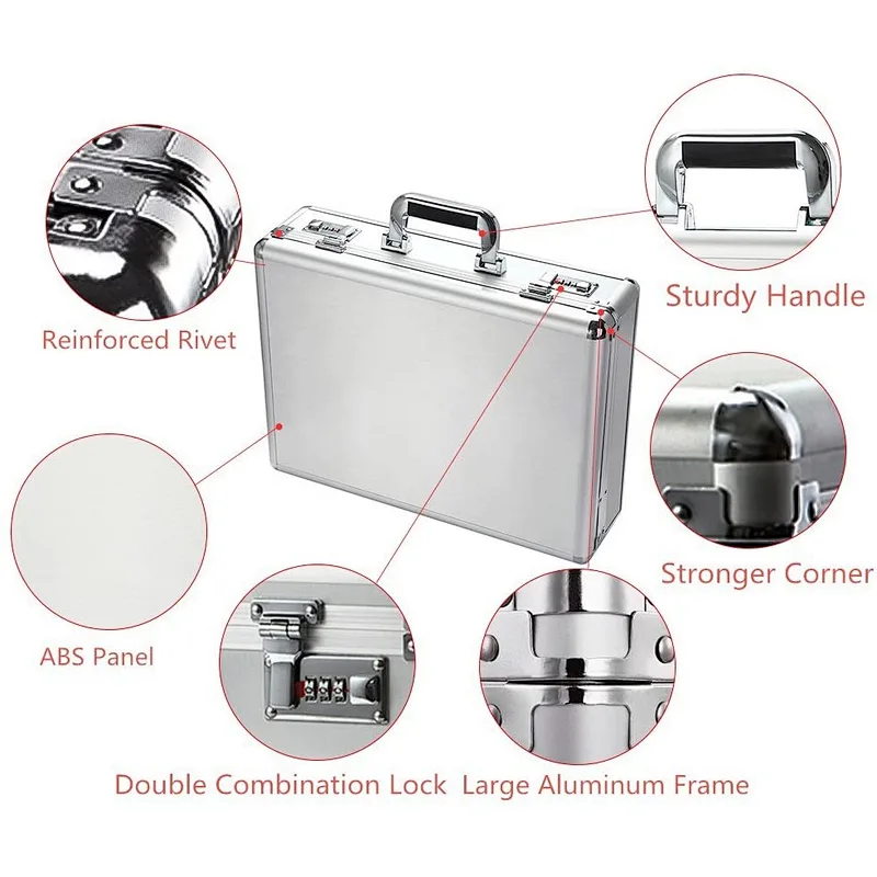Laptop Briefcases Silver Code Locks Aluminum Equipment Case Professional Men Hard Briefcase