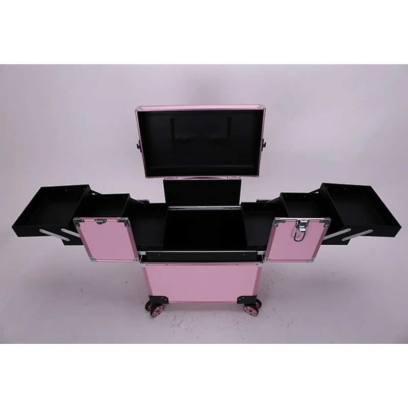 Makeup Case on Wheels 4 Tier Rolling Trolley Makeup Train Case Cosmetic Organizer for Beauty with Extendable Trays