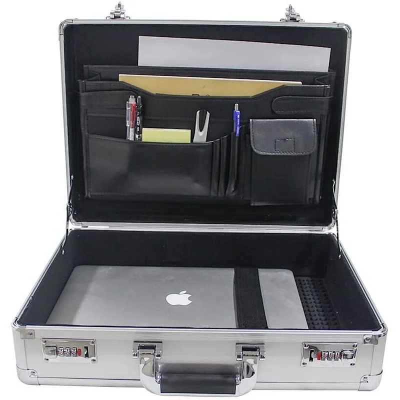 Laptop Briefcases Silver Code Locks Aluminum Equipment Case Professional Men Hard Briefcase