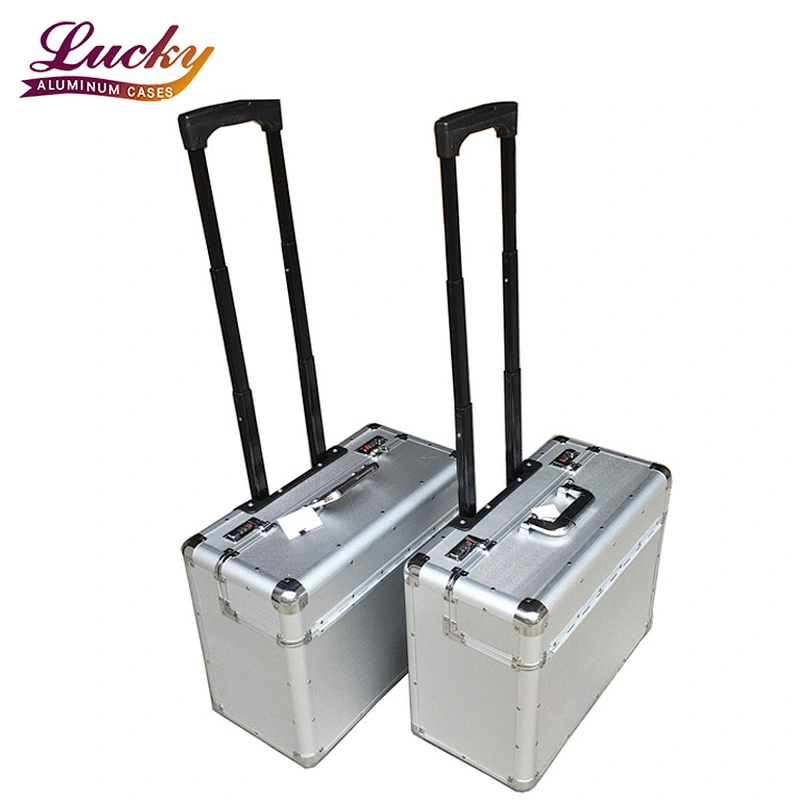 New style Hard Aluminum laptop business roller brief case trolley profession rolling pilot case for travel