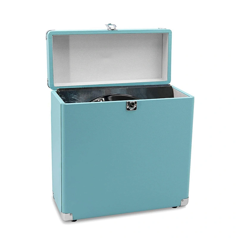 Leather Vinyl Record Box Portable 14 Inch Vinyl Record Heavy Duty Carrying Case for 30+ Records