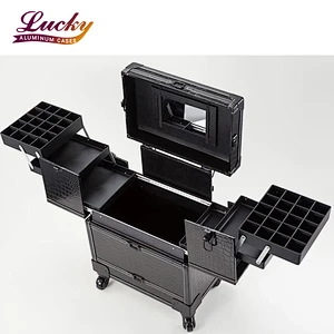 Heavy Duty Rolling Makeup Case Professional Nail Travel Organizer Box
