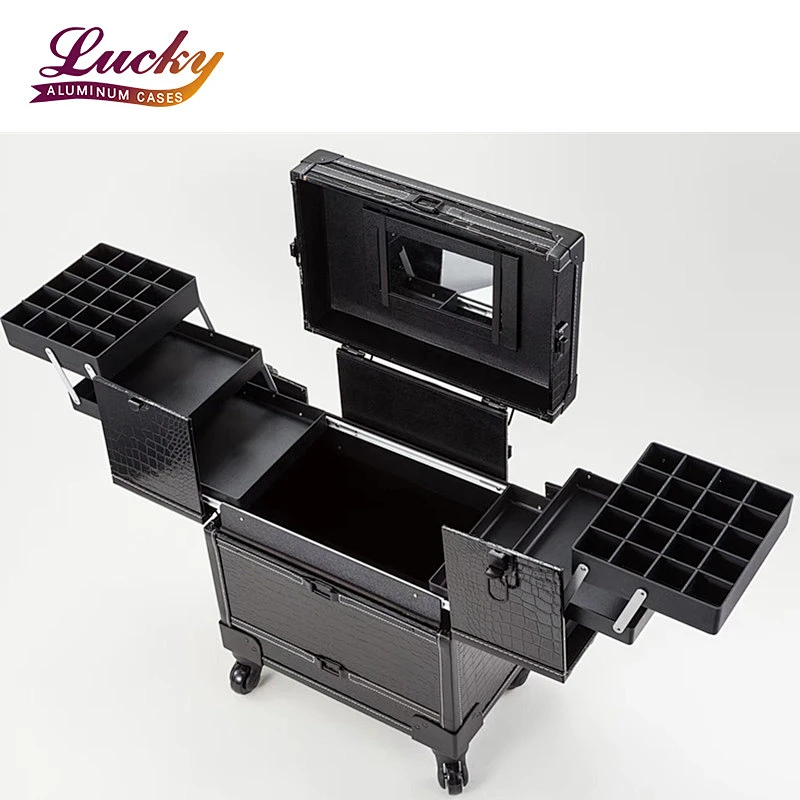 Heavy Duty Rolling Makeup Case Professional Nail Travel Organizer Box