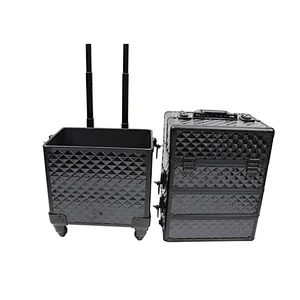 4-in-1 Rolling Makeup Train Case Lift Handle 4 Removable Wheels Lockable Keys Aluminum Cosmetic Trolley Case