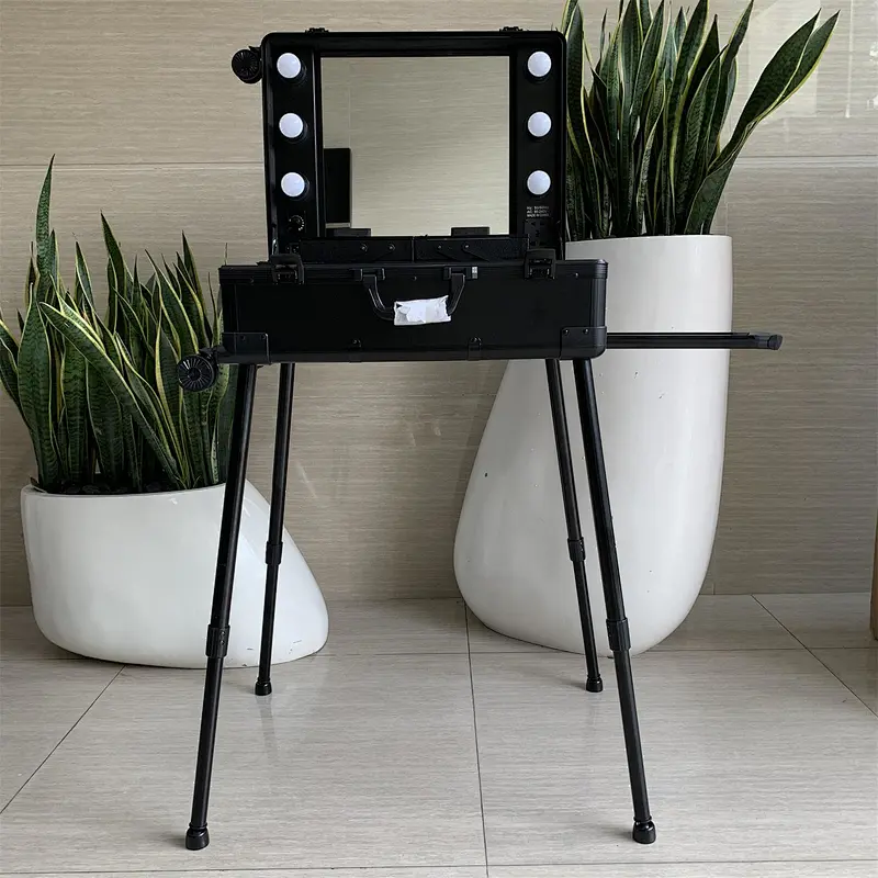 Professional Aluminum Light Cosmetic Case Trolley Case With Lights And Mirror, Makeup Station Lights Case