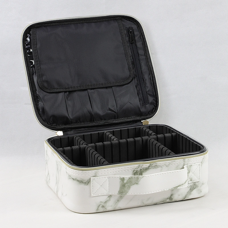 Portable Small PU Leather Marble Travel Makeup Bag with Zipper