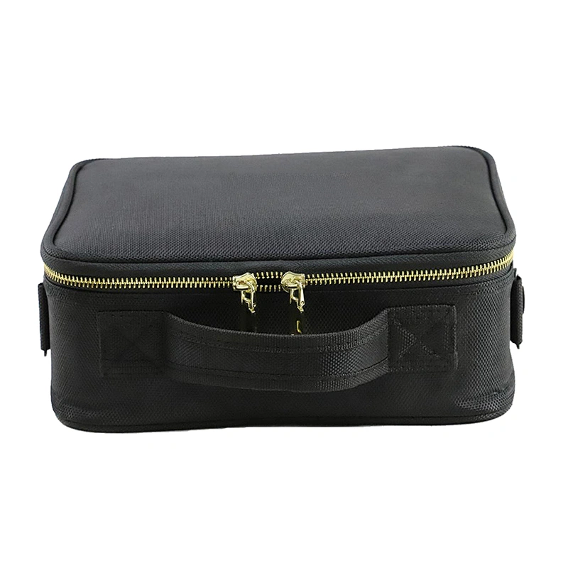 Black Custom Makeup Case with Brush Slots and Shoulder Strap for Toiletries Cosmetics Jewelry