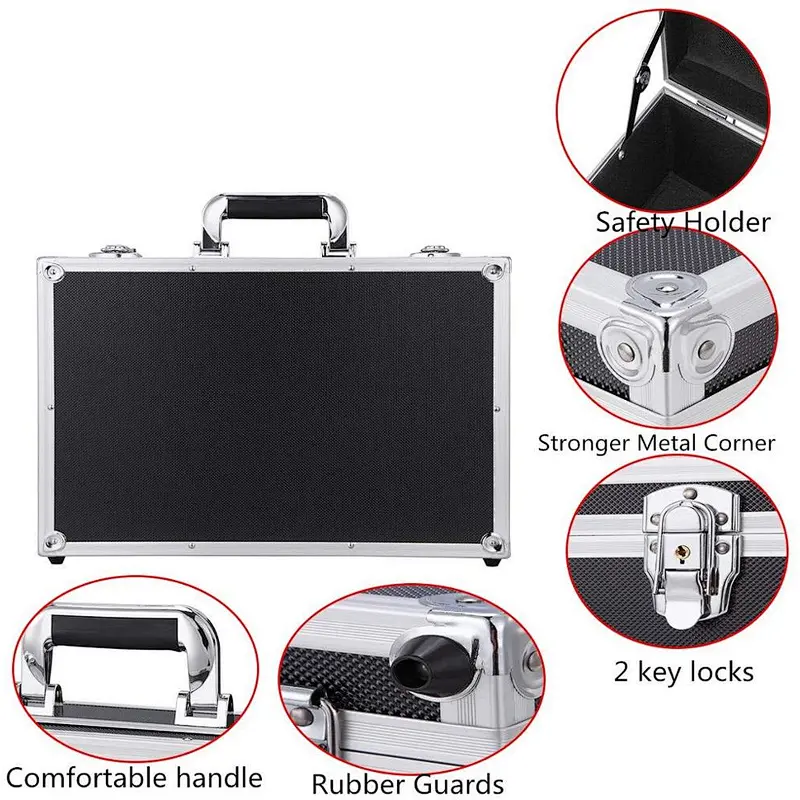 Factory Price Large Aluminum Hard Handle Case Briefcase Toolbox Storage Box Tool Case Black Carrying Case