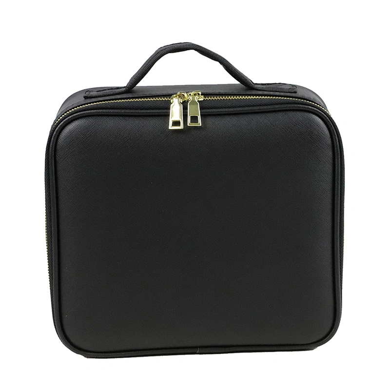 Custom Black PU Makeup Case with Compartments and Mirror