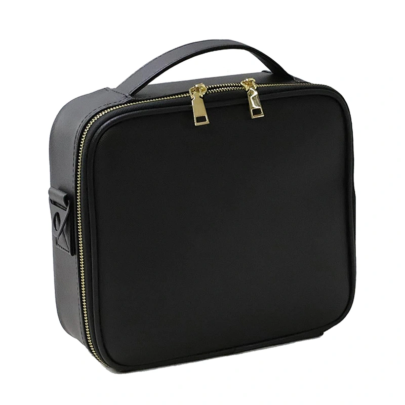 Multi-function Portable Leather Black Makeup Bag with Brush Compartment