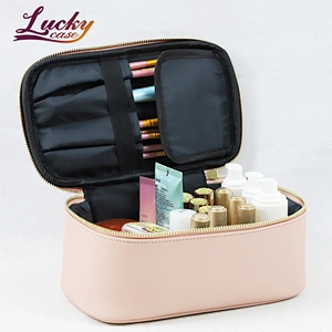 Custom Logo Cute Bow Pink Leather Cosmetic Carry Bag