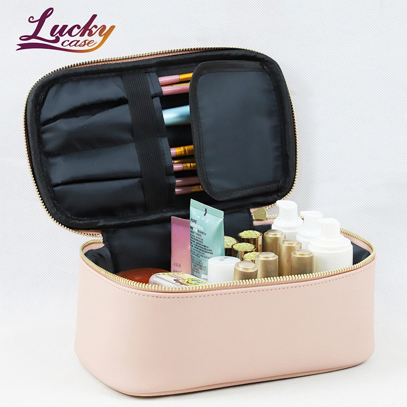 Custom Logo Cute Bow Pink Leather Cosmetic Carry Bag
