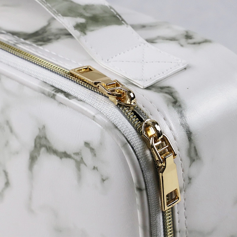 Portable Small PU Leather Marble Travel Makeup Bag with Zipper